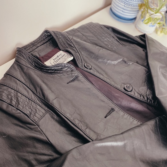 JONATHAN CHRISTOPHER Genuine Leather Vintage Mock Neck Blazer Jacket - Picture 4 of 6